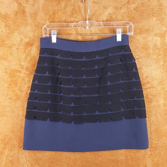 TIBI Womens Skirt Size 4 Navy Black Stripe Mini A-Line Applique High Waisted - Picture 1 of 6